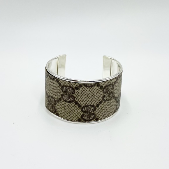 Gucci Monogram Wide Cuff Bangle in Gold - Picture 9 of 11